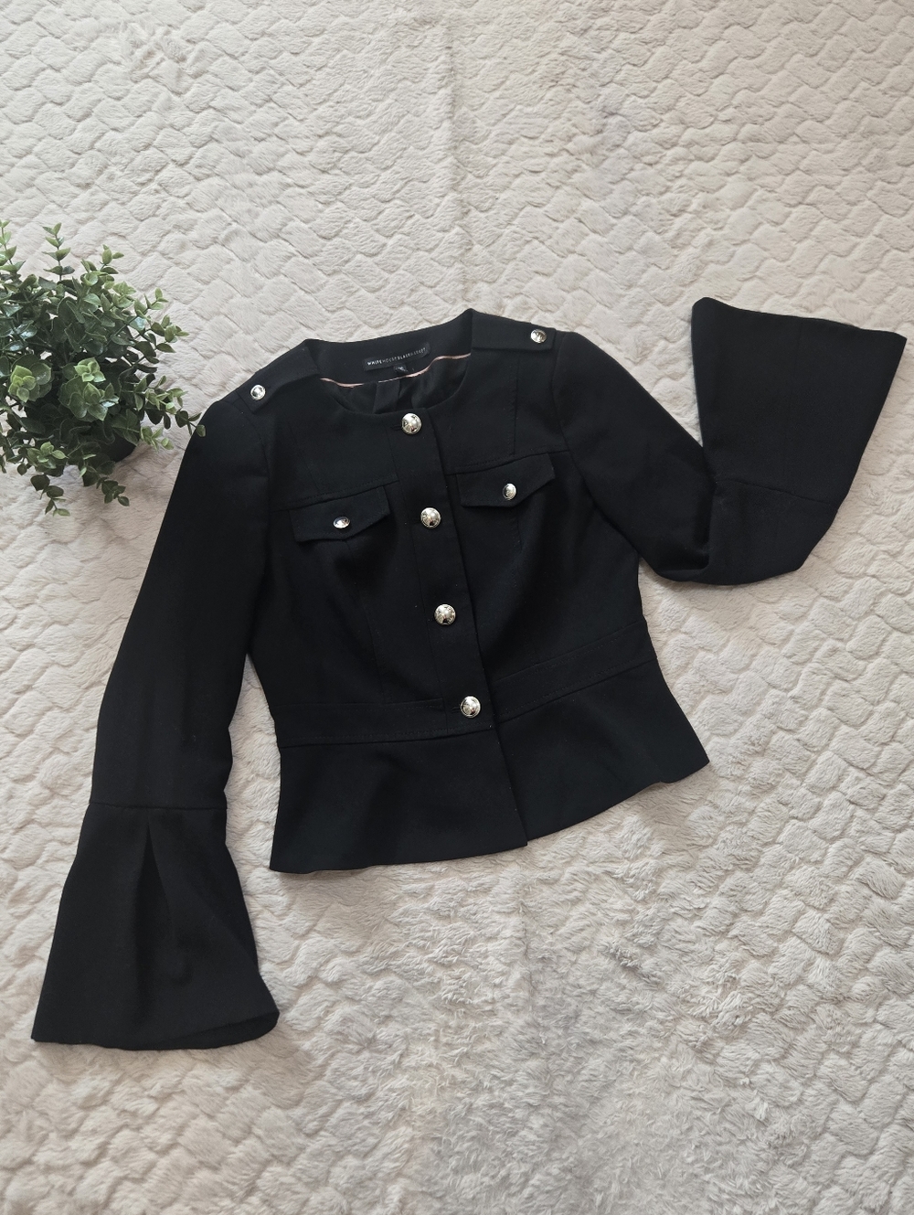 White House Black Market Bell Sleeve Military Peplum Jacket, Size 00